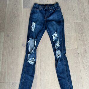 high waisted distressed jeans size 1 dark blue
